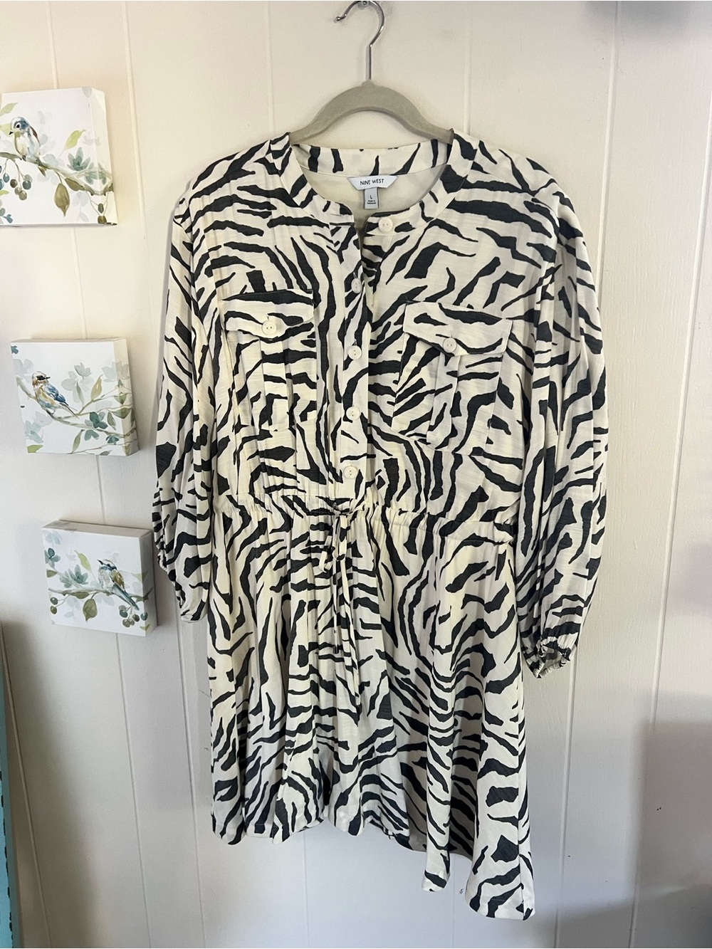 Large Nine West Black and White Zebra-Print 3/4 Sleeve Dress